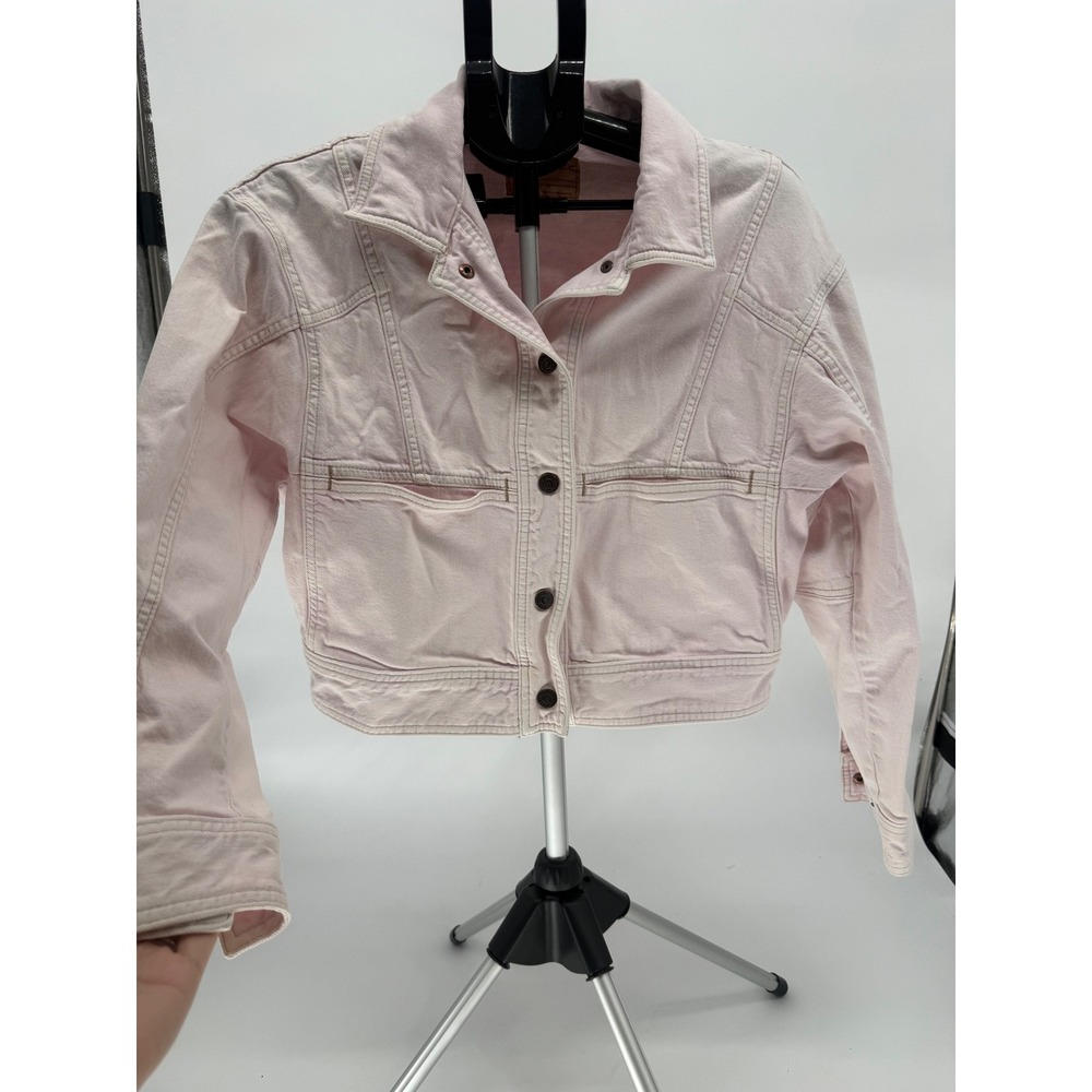 We The Free Free People Women M Blush Pink Cropped Jean Jacket Oversized Read